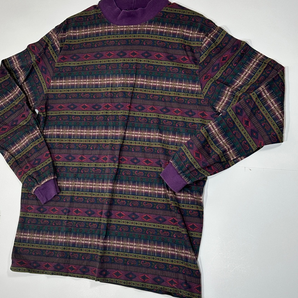 Vintage Lands End Aztec Western Long Sleeve Shirt Mens Size Large 42-44 USA Made - Picture 2 of 15